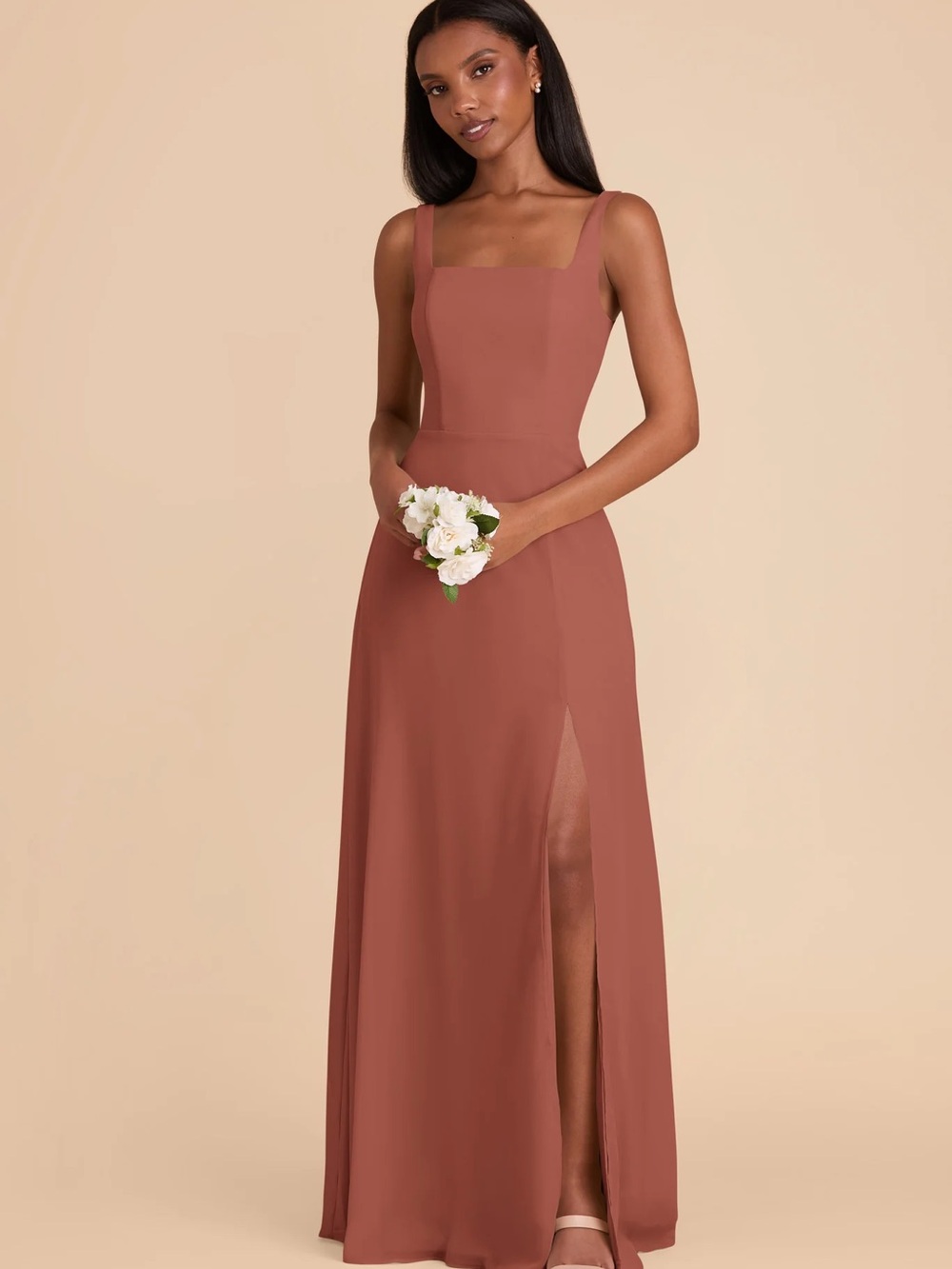 Square Neck Desert Rose Maxi Dress with Side Slit